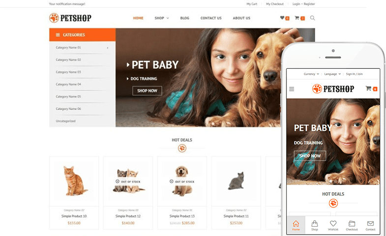 Pet Shop Website Template for Pets and Vets Shop WOOVINA