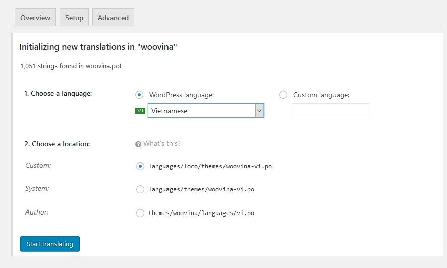 Translating WooVina Theme with the Loco Translate Plugin