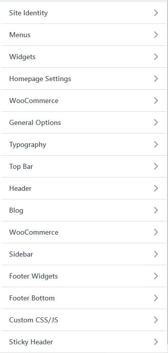 Header Customizer settings