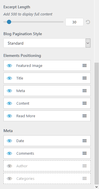 Blog details Customizer settings