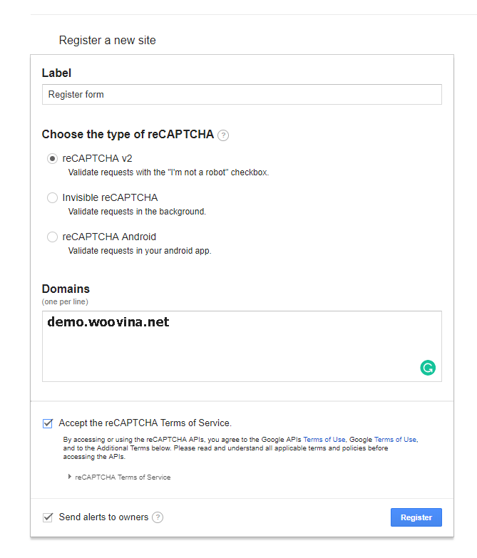 Get your Google reCAPTCHA Site Key and Secret Key