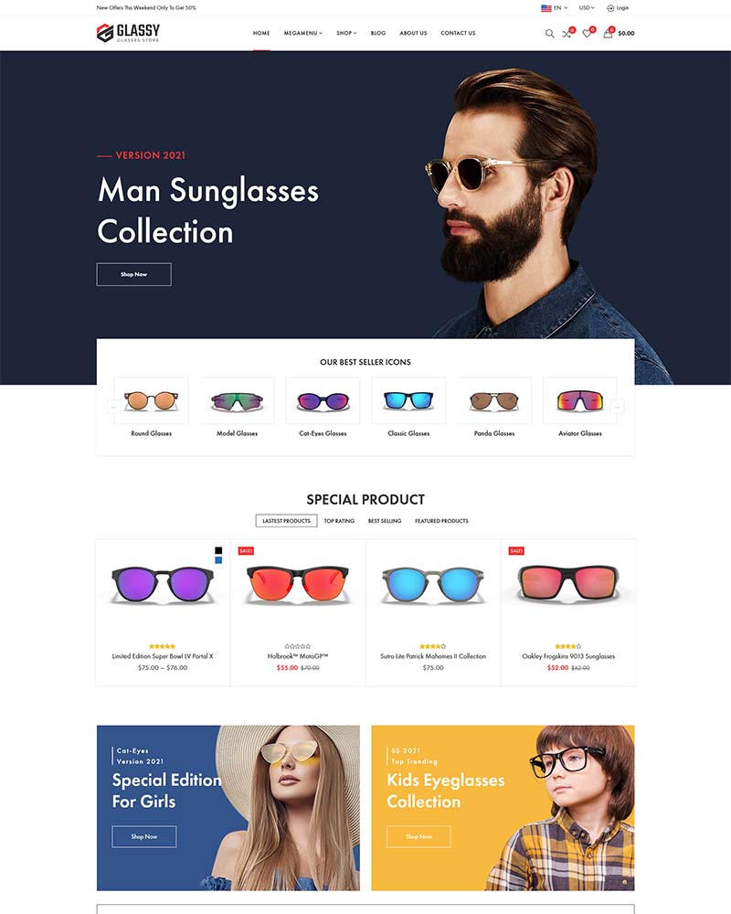 Glassy - Website Template for Glasses & Optical Store